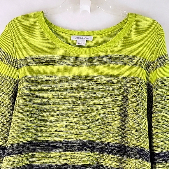 LIZ CLAIBORNE Ombre Neon Yellow Green To Navy Blue Sweater Size L - Picture 4 of 7